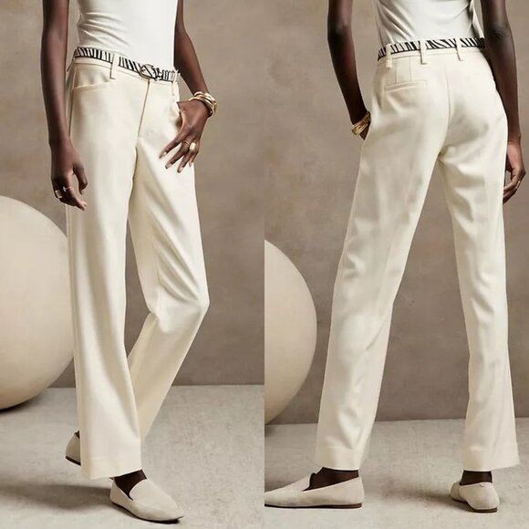 NWT Banana Republic Lido Straight Leg Italian Wool Pant 2P Ivory